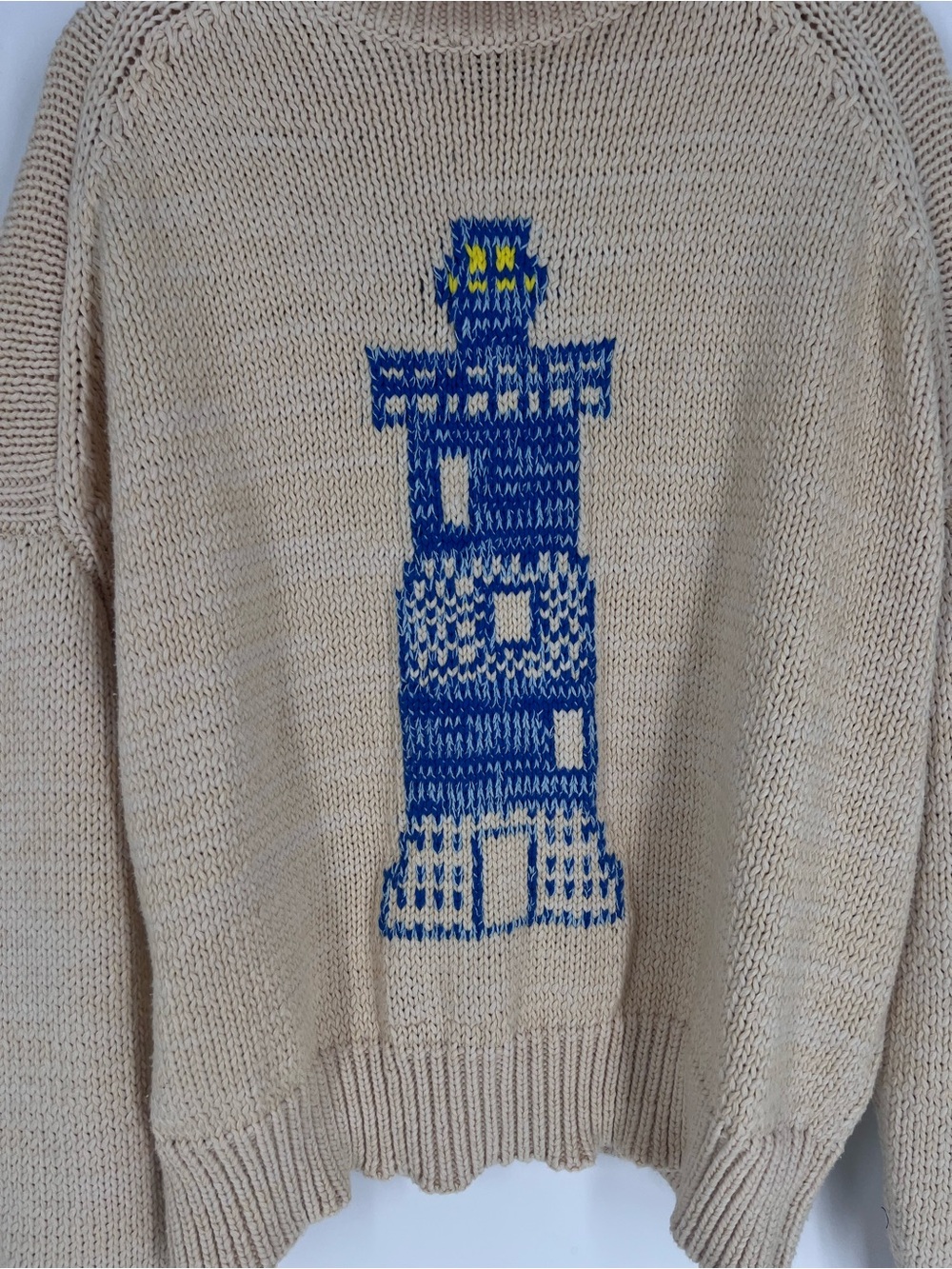 Maeve Lighthouse Graphic Cream Knit Button-Front Nautical Coastal Cardigan XL - Picture 9 of 9